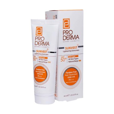 کرم ضد آفتاب و روشن کننده لک های پوست  پرودرما 40 میلی لیتر+SPF50)-سان وست