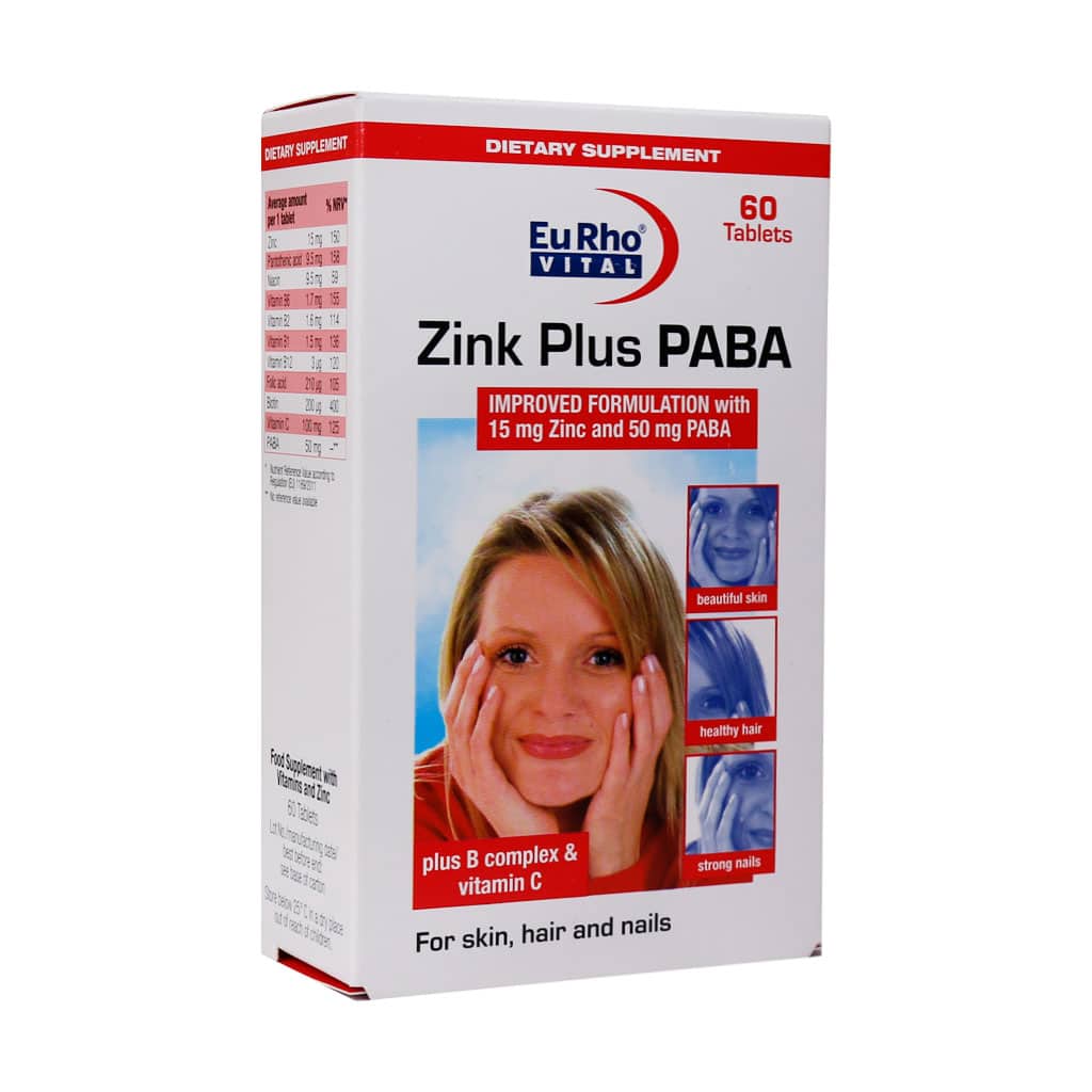 قرص زینک پلاس پابا یورو ویتال 60 عدد زینک پلاس پابا یورویتال(Zinc Plus PABA) - Image 1